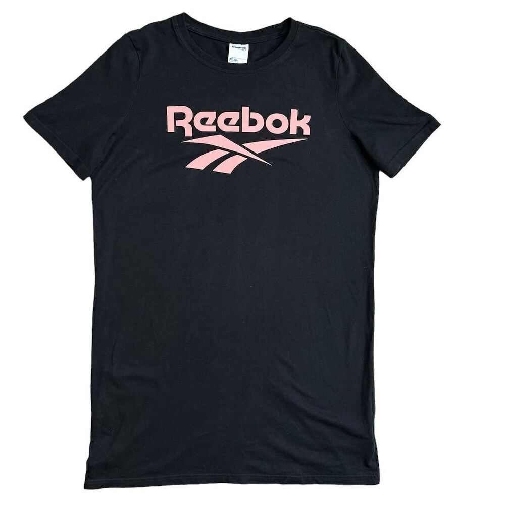 Reebok Identity Black Crew Neck Shirt Tunic Cotton Women’s L Retro Short Sleeve